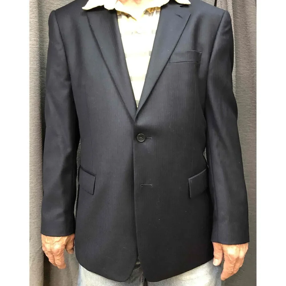 Nautica Mens Black Pinstripe Blazer Jacket 100% Wool Notched Lapel 42R